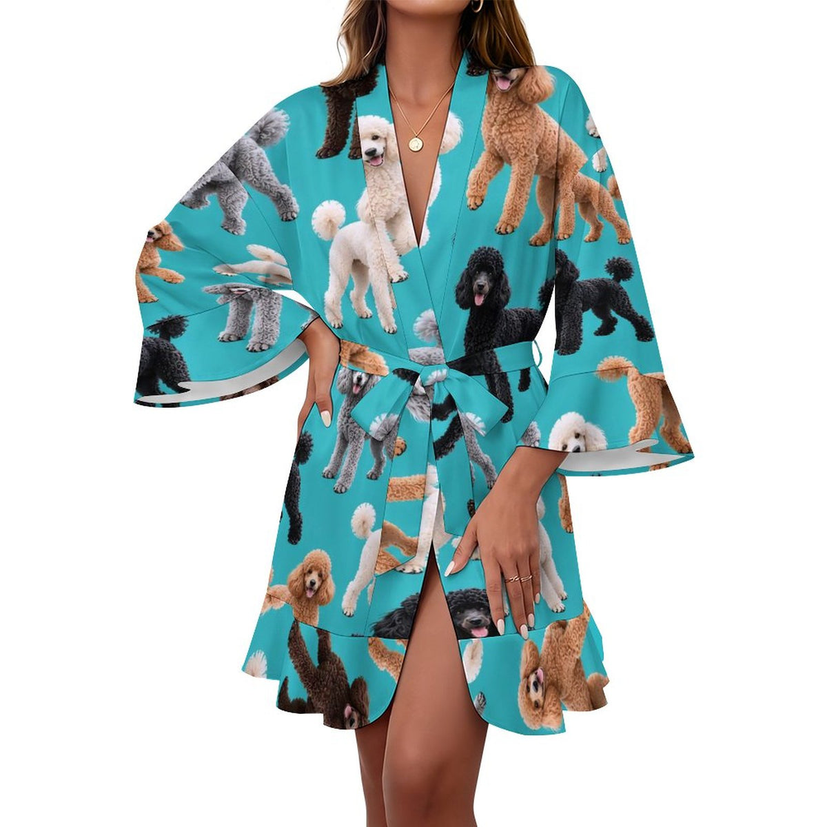120gsm Women's Ruffle Long Sleeve Robe(All-Over Printing)