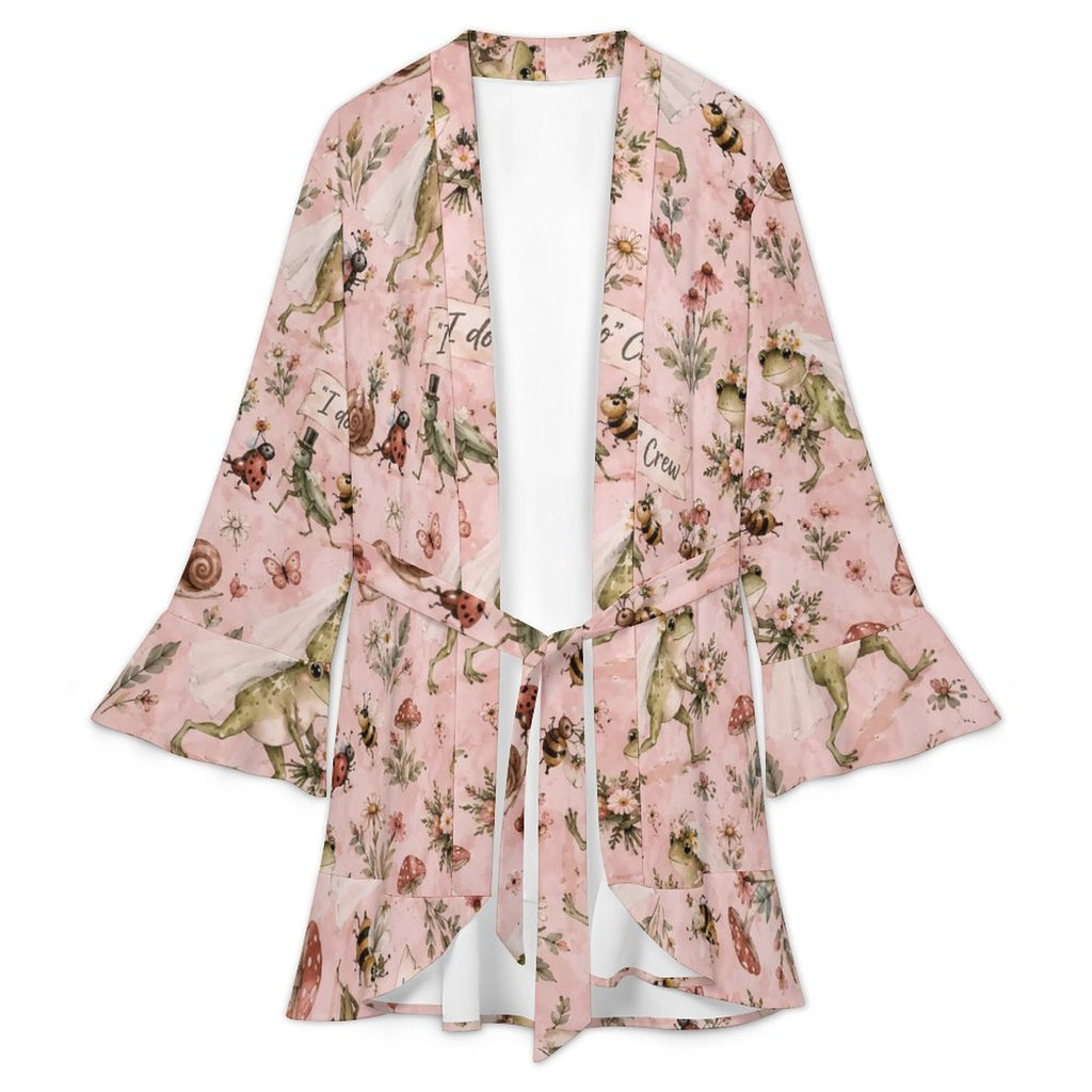 Bridal Party, I Do Crew robe- 120gsm Women's Ruffle Long Sleeve Robe(All-Over Printing)