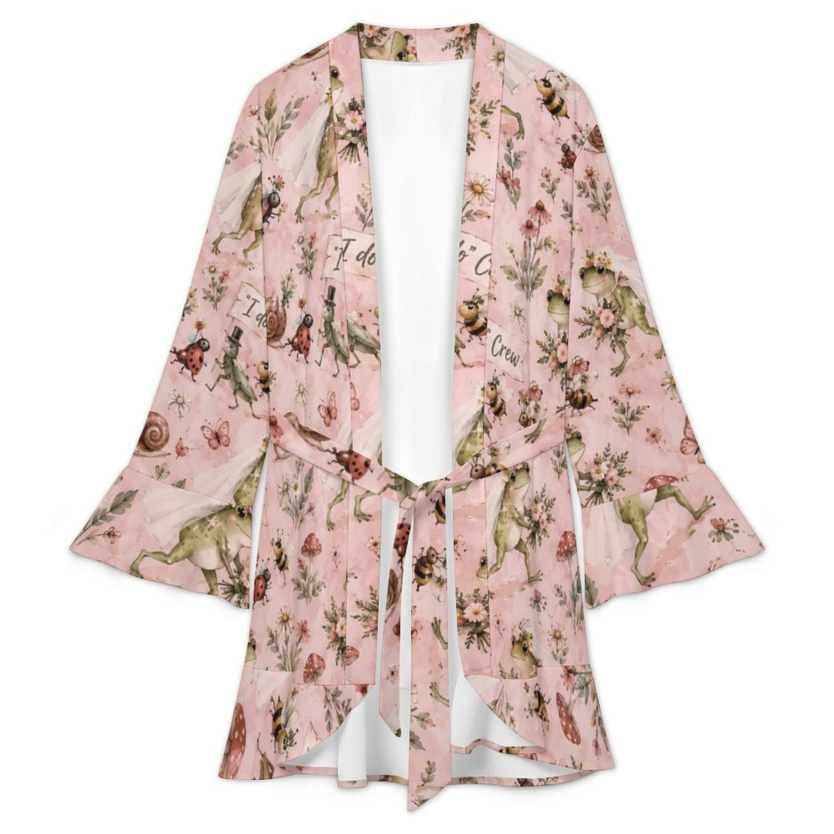 Bridal Party, I Do Crew robe- 120gsm Women's Ruffle Long Sleeve Robe(All-Over Printing)