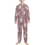 Silly Goose, Mauve 
250gsm Flannel Footless Zip up Kid Jumpsuit Pajamas(All-Over Printing)