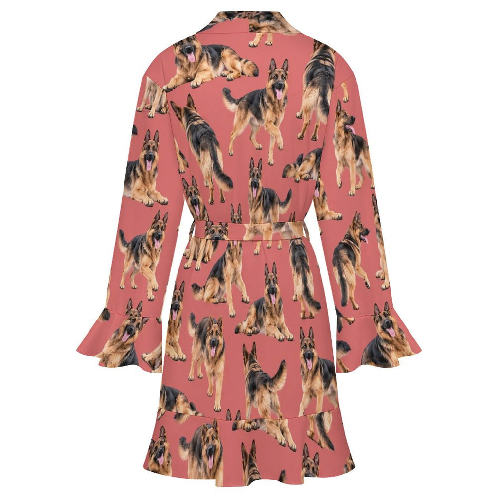 Dog Lover, Pet Owner,  Women's Ruffle Long Sleeve Robe(All-Over Printing)