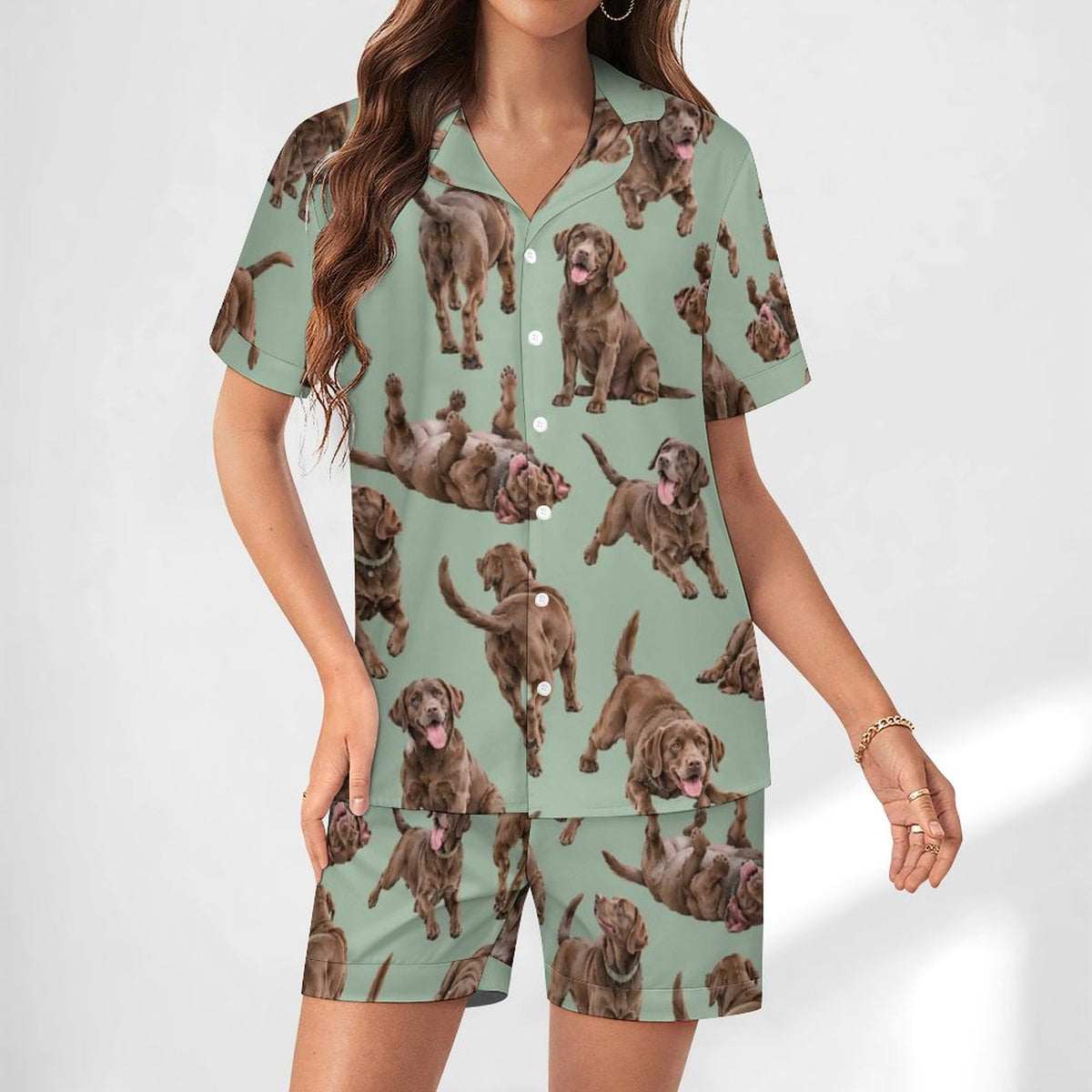 Women's Satin Cuban Collar Pajama Set(All-Over Printing)