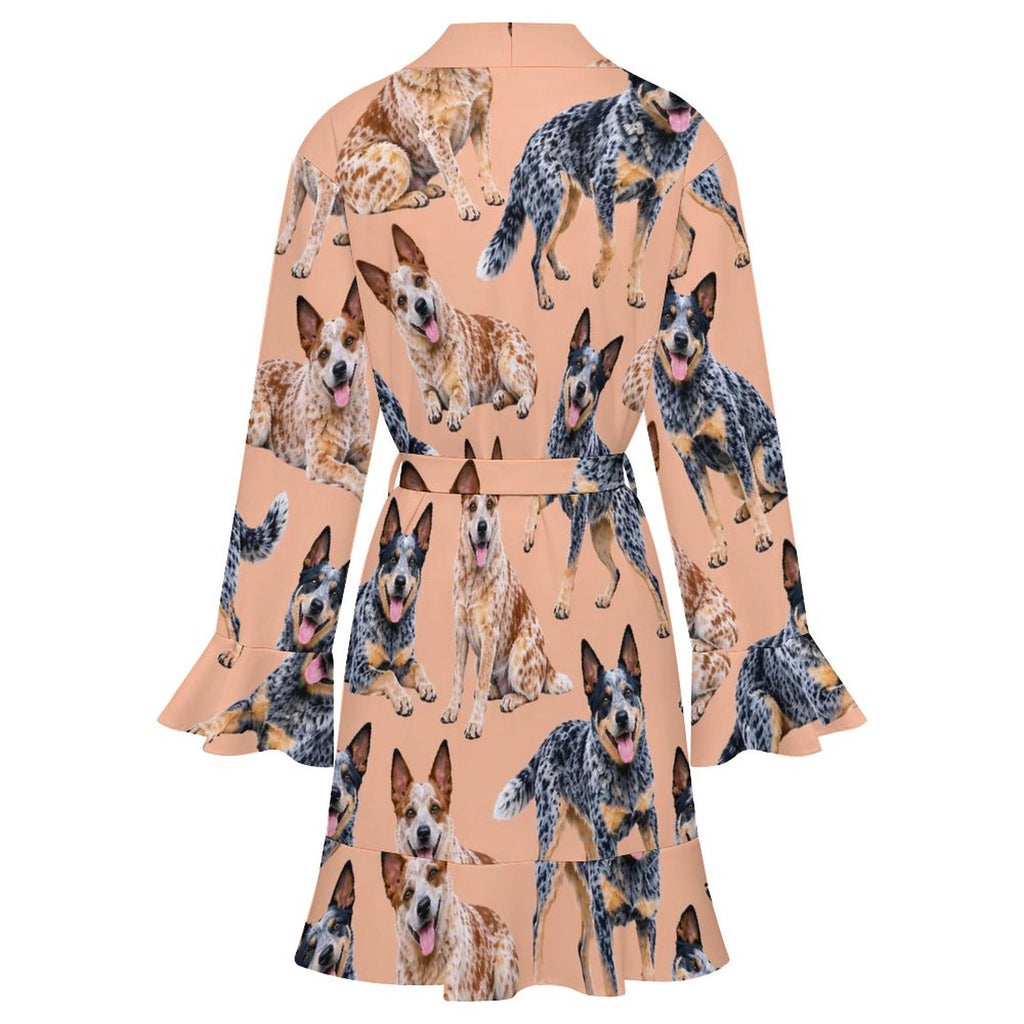 120gsm Women's Ruffle Long Sleeve Robe(All-Over Printing)