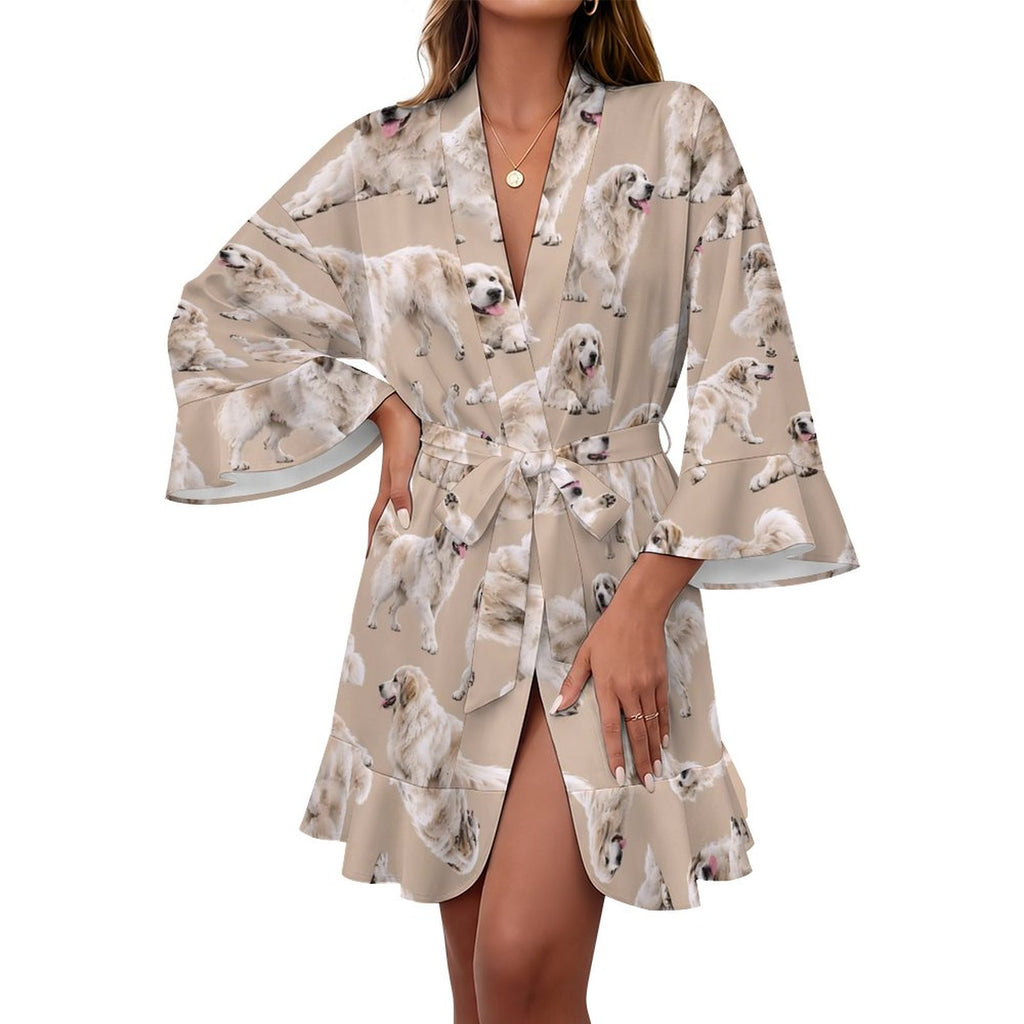 120gsm Women's Ruffle Long Sleeve Robe(All-Over Printing)