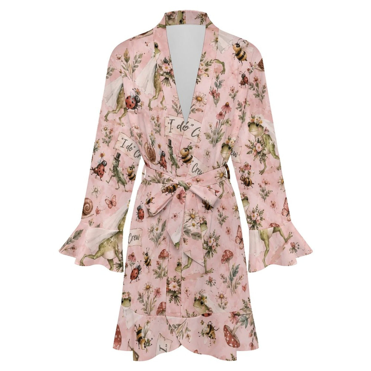 Bridal Party, I Do Crew robe- 120gsm Women's Ruffle Long Sleeve Robe(All-Over Printing)